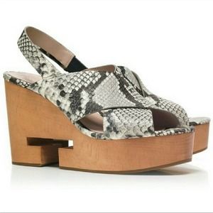 Tory Burch Snakeskin Embossed Wooden Clog Wedge Sandal Womens Size 7
